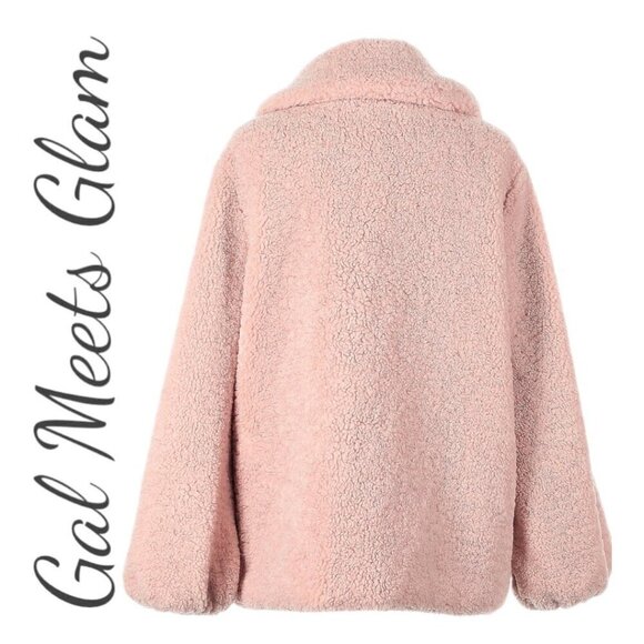 GAL MEETS GLAM Blush Pink Willa Faux Fur Teddy Jacket Fleece, Size Large - Picture 8 of 11